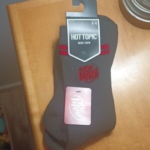 Hot Topic Dr Pepper Charcoal and Crimson Crew Socks